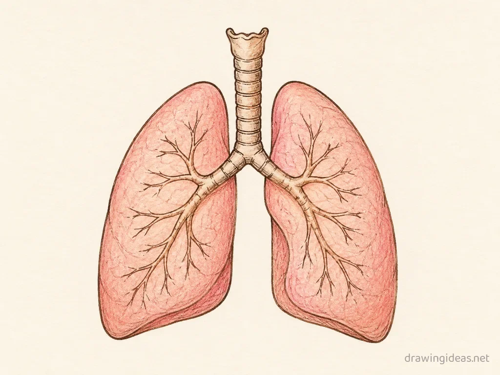 Lungs drawing — hand-drawn lungs illustration with ink lines and soft colors