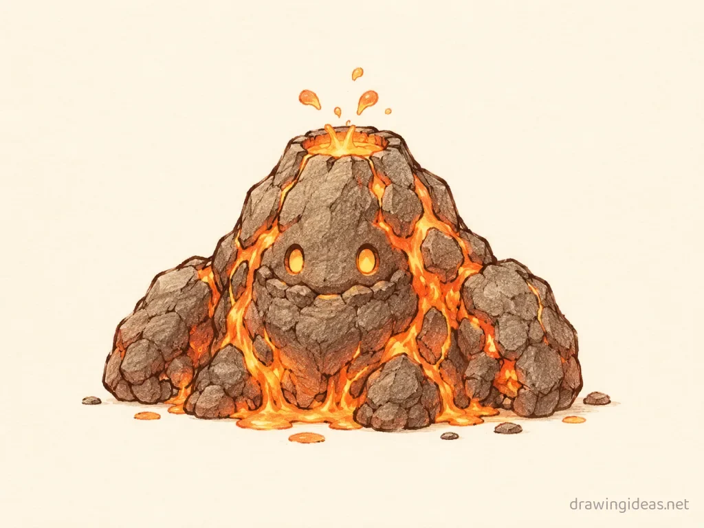 Magma drawing — hand-drawn magma illustration with ink lines and soft colors
