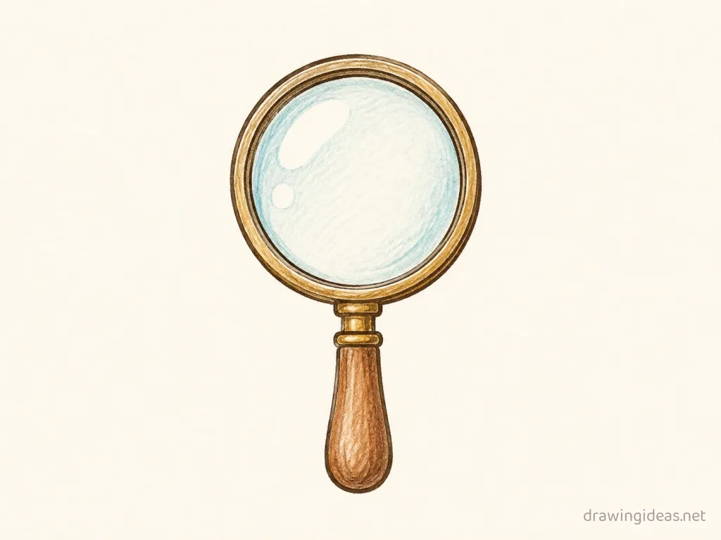 Magnifying Glass drawing — hand-drawn magnifying glass illustration with ink lines and soft colors