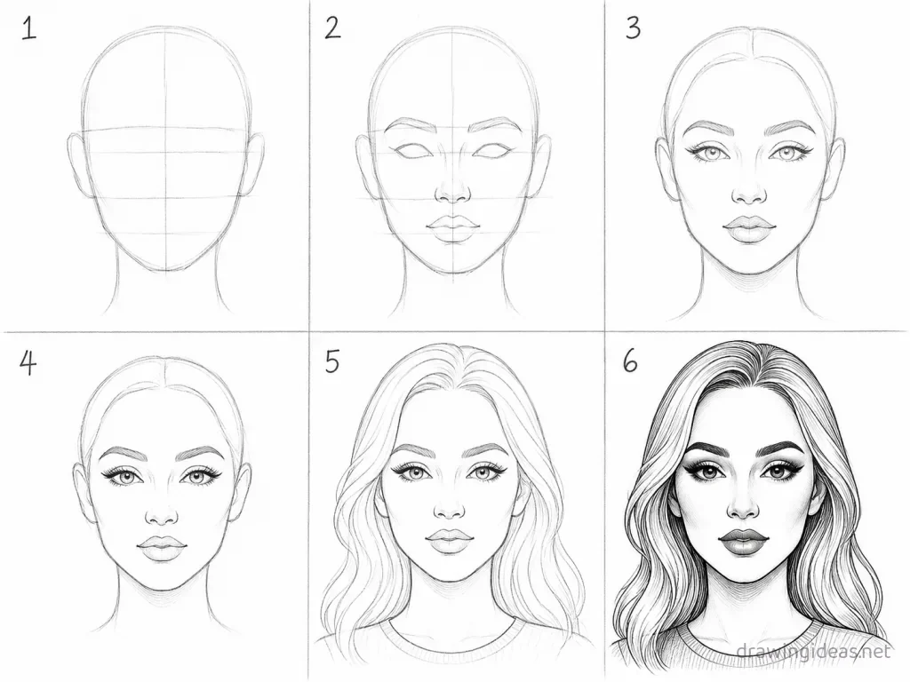 How to draw makeup step by step — 6-step makeup drawing tutorial grid