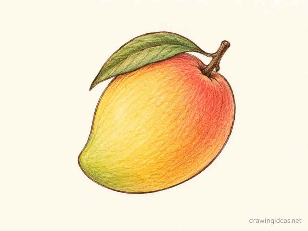 Mango drawing — hand-drawn mango illustration with ink lines and soft colors