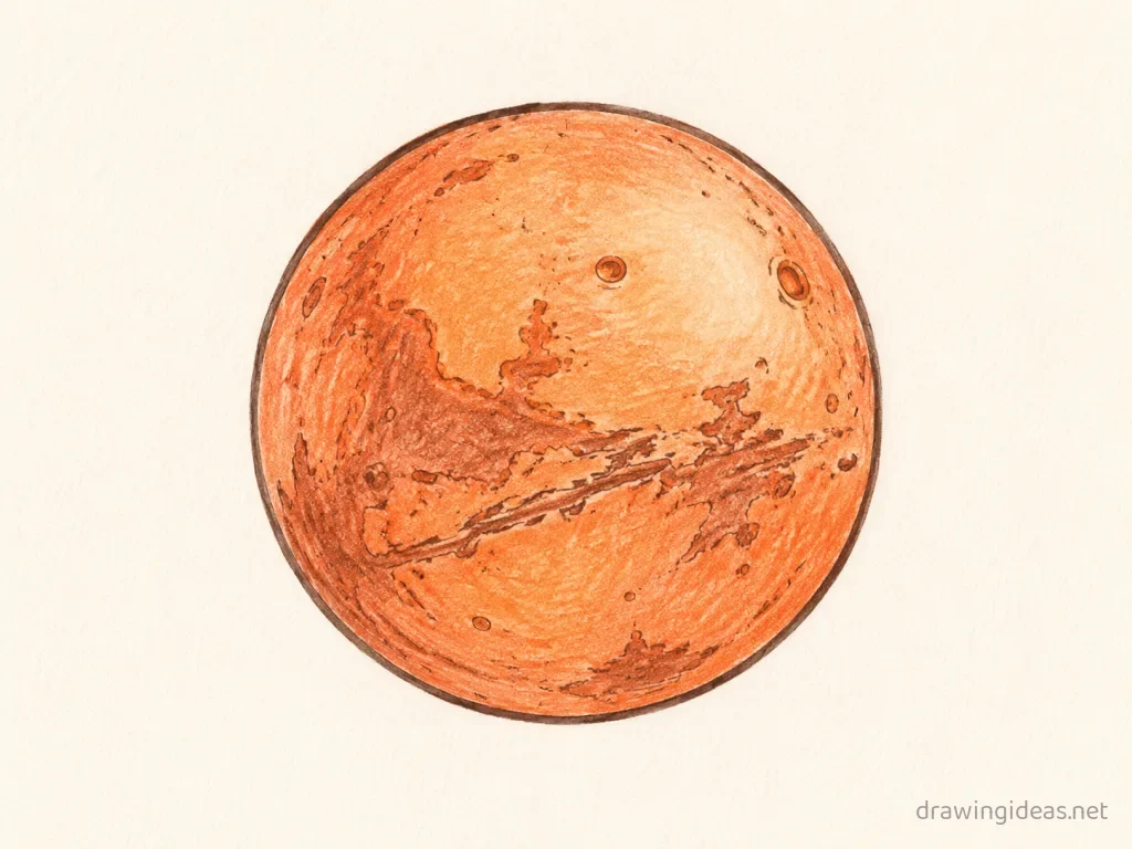 Mars drawing — hand-drawn mars illustration with ink lines and soft colors