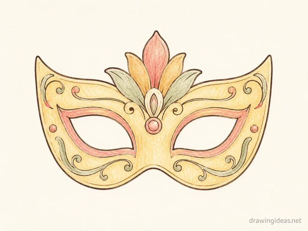 Mask drawing — hand-drawn mask illustration with ink lines and soft colors