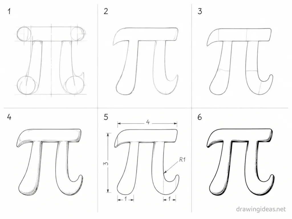 How to draw math step by step — 6-step math drawing tutorial grid