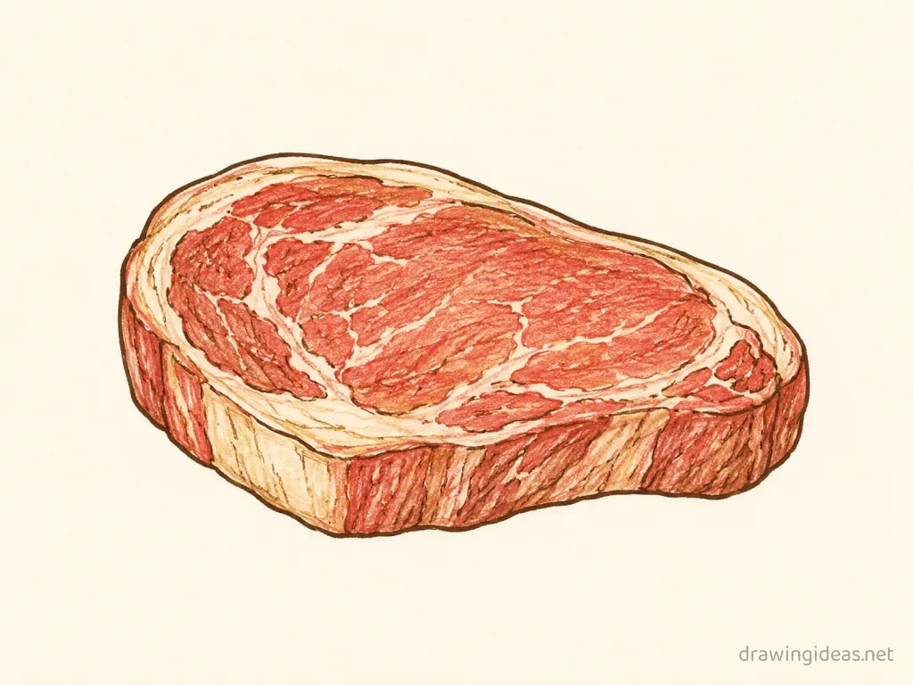 Meat drawing — hand-drawn meat illustration with ink lines and soft colors