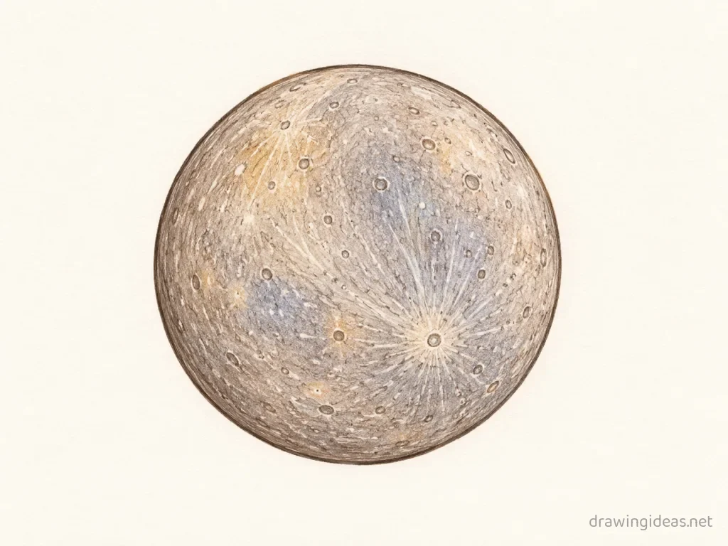 Mercury drawing — hand-drawn mercury illustration with ink lines and soft colors