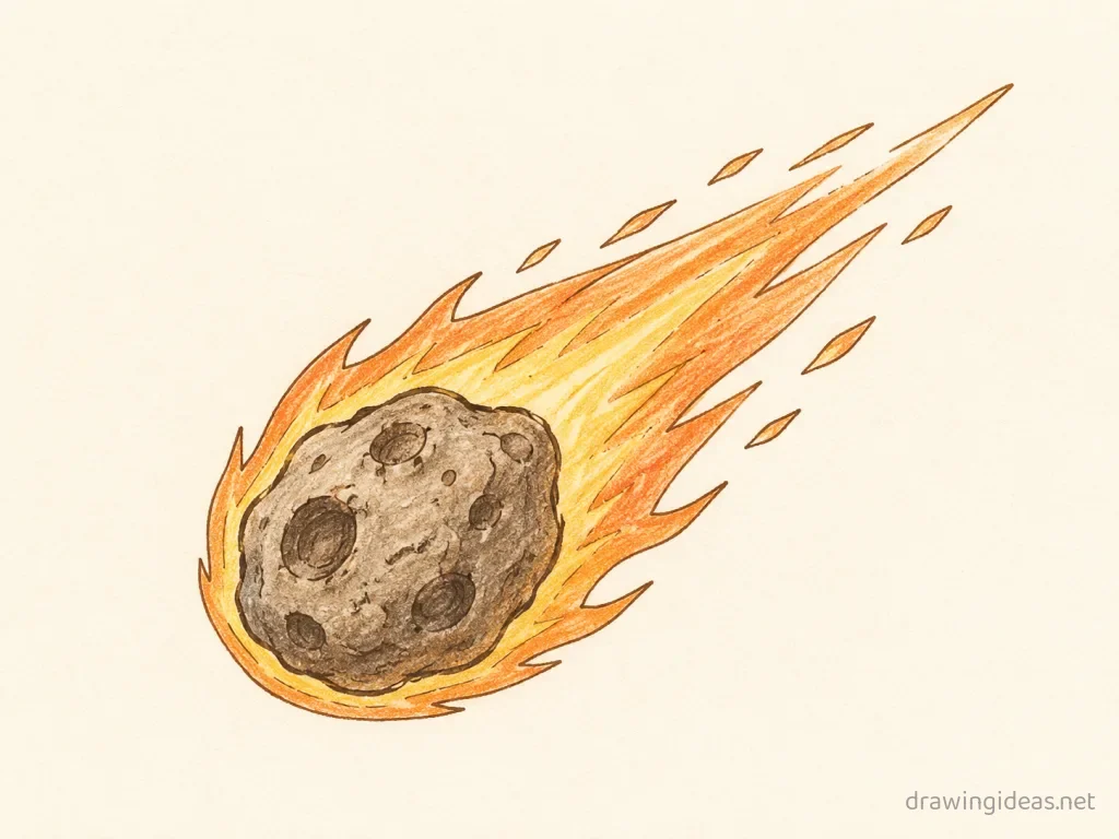 Meteor drawing — hand-drawn meteor illustration with ink lines and soft colors