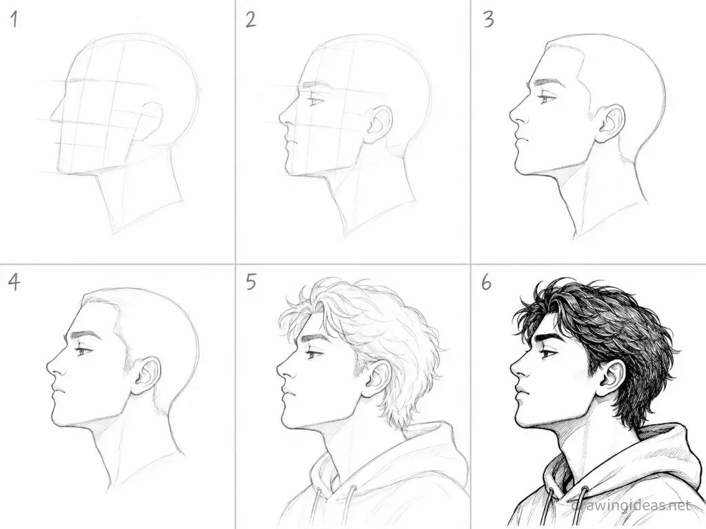How to draw mewing step by step — 6-step mewing drawing tutorial grid