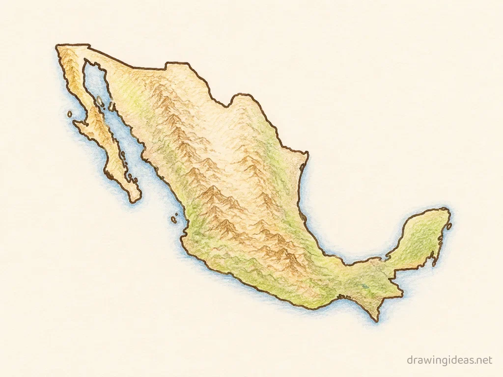 Mexico drawing — hand-drawn Mexico illustration with ink lines and soft colors