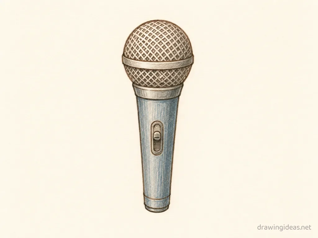 Microphone drawing — hand-drawn microphone illustration with ink lines and soft colors
