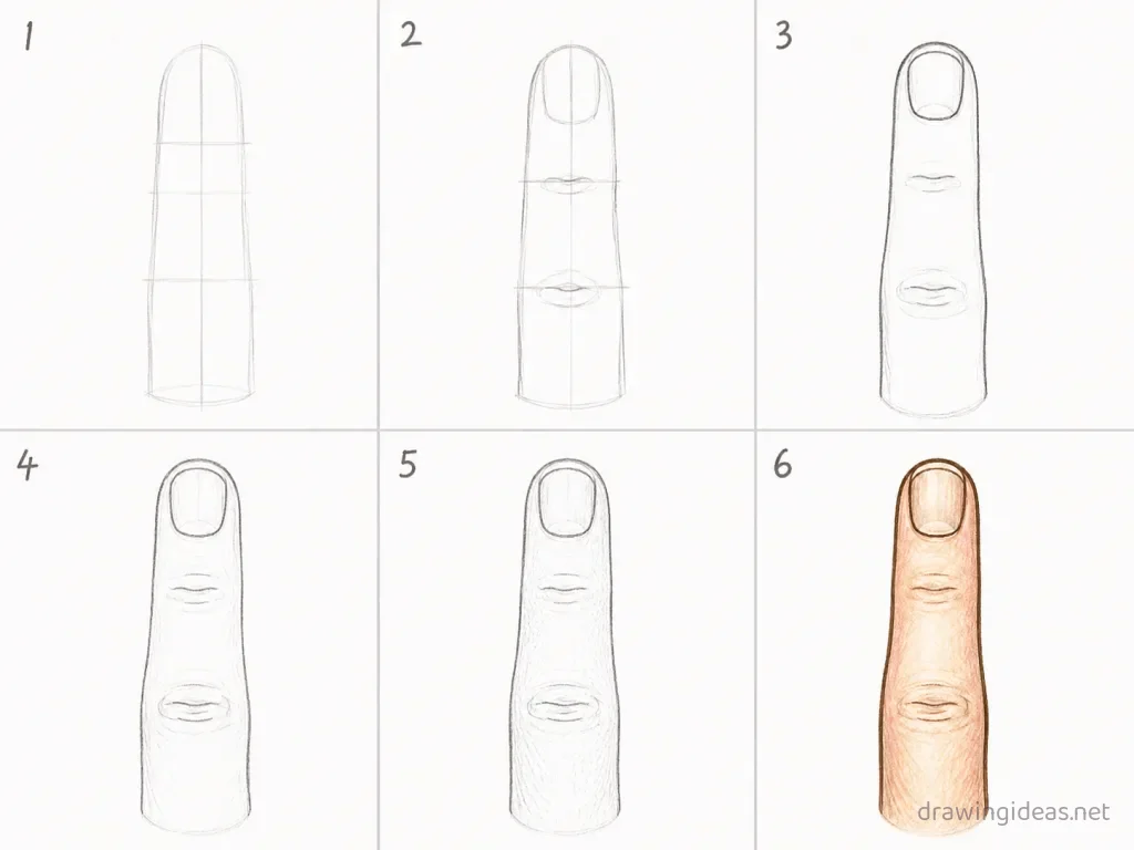 How to draw a middle finger step by step — 6-step middle finger drawing tutorial grid