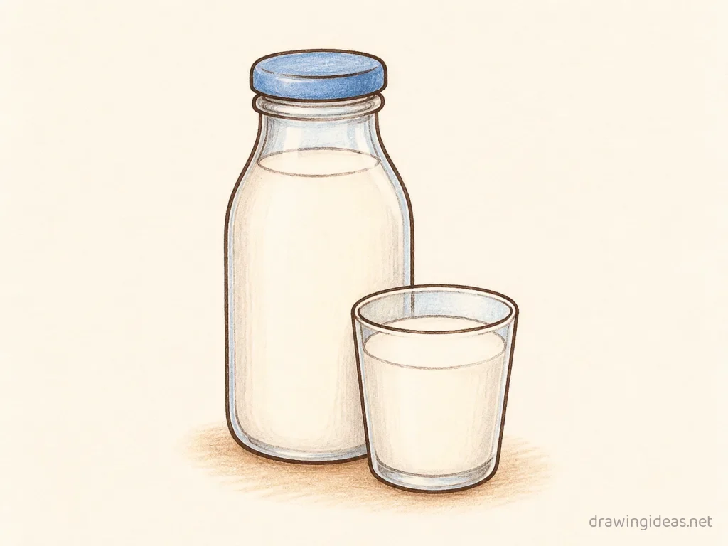 Milk drawing — hand-drawn milk illustration with ink lines and soft colors