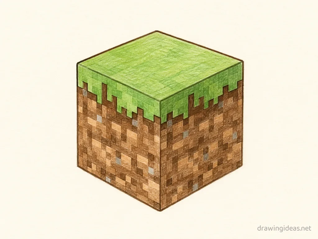 Minecraft drawing — hand-drawn Minecraft illustration with ink lines and soft colors