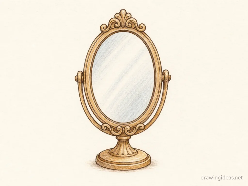 Mirror drawing — hand-drawn mirror illustration with ink lines and soft colors