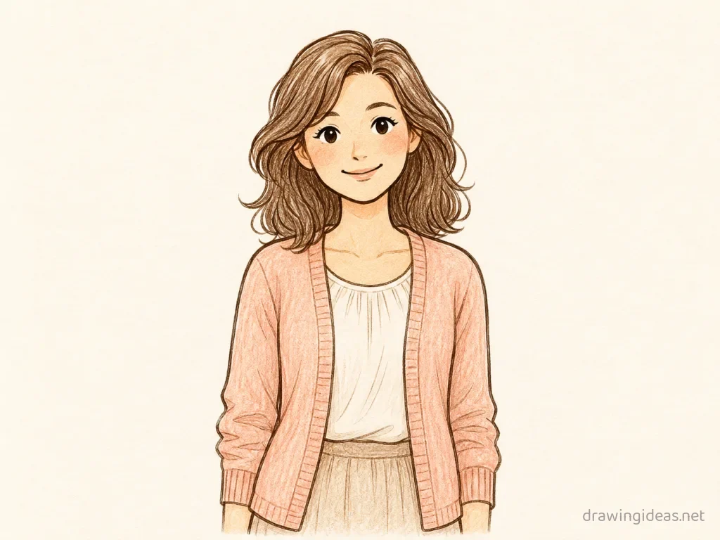 Mom drawing — hand-drawn mom illustration with ink lines and soft colors