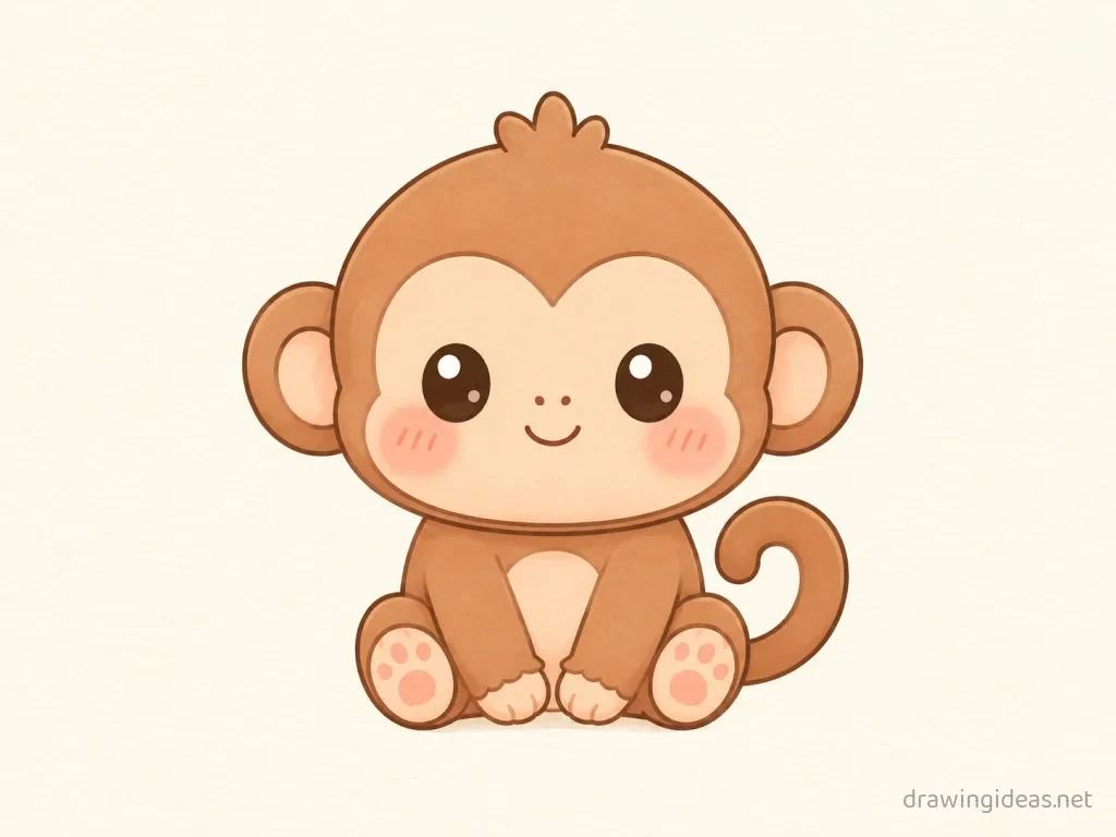 Cute monkey drawing — cute style monkey sketch