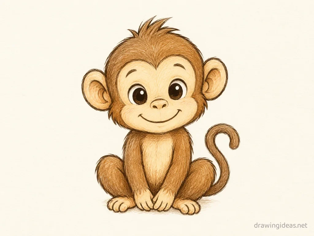 Monkey drawing — hand-drawn monkey illustration with ink lines and soft colors