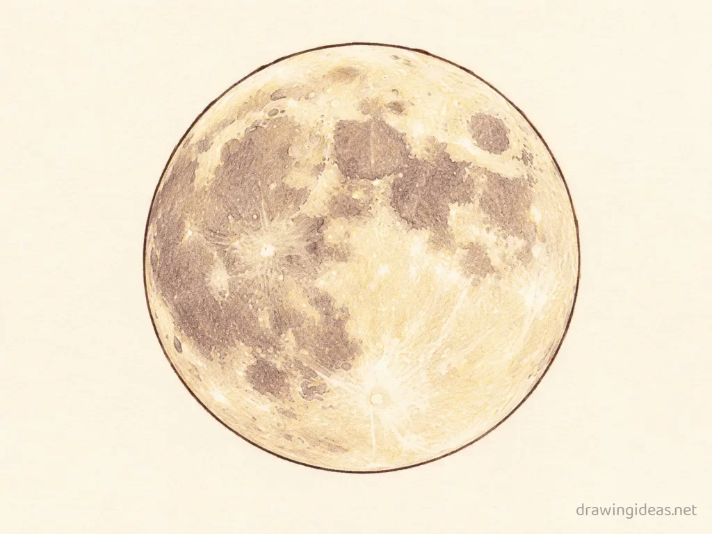 Moon drawing — hand-drawn moon illustration with ink lines and soft colors