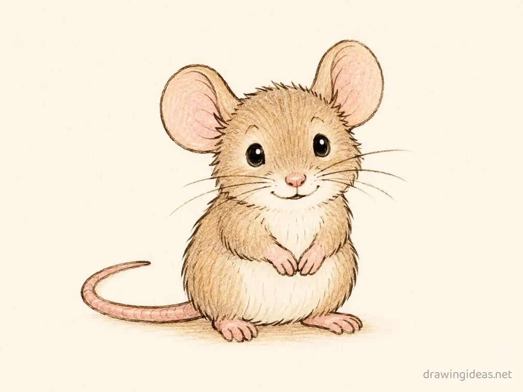 Mouse drawing — hand-drawn mouse illustration with ink lines and soft colors