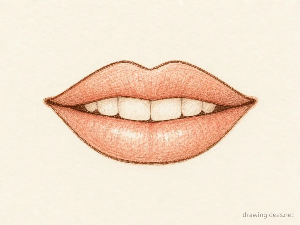 Mouth drawing — hand-drawn mouth illustration with ink lines and soft colors