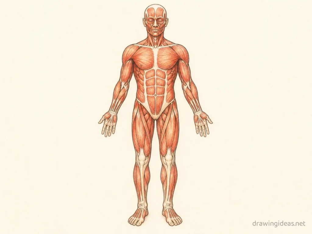 Muscular System drawing — hand-drawn Muscular System illustration with ink lines and soft colors