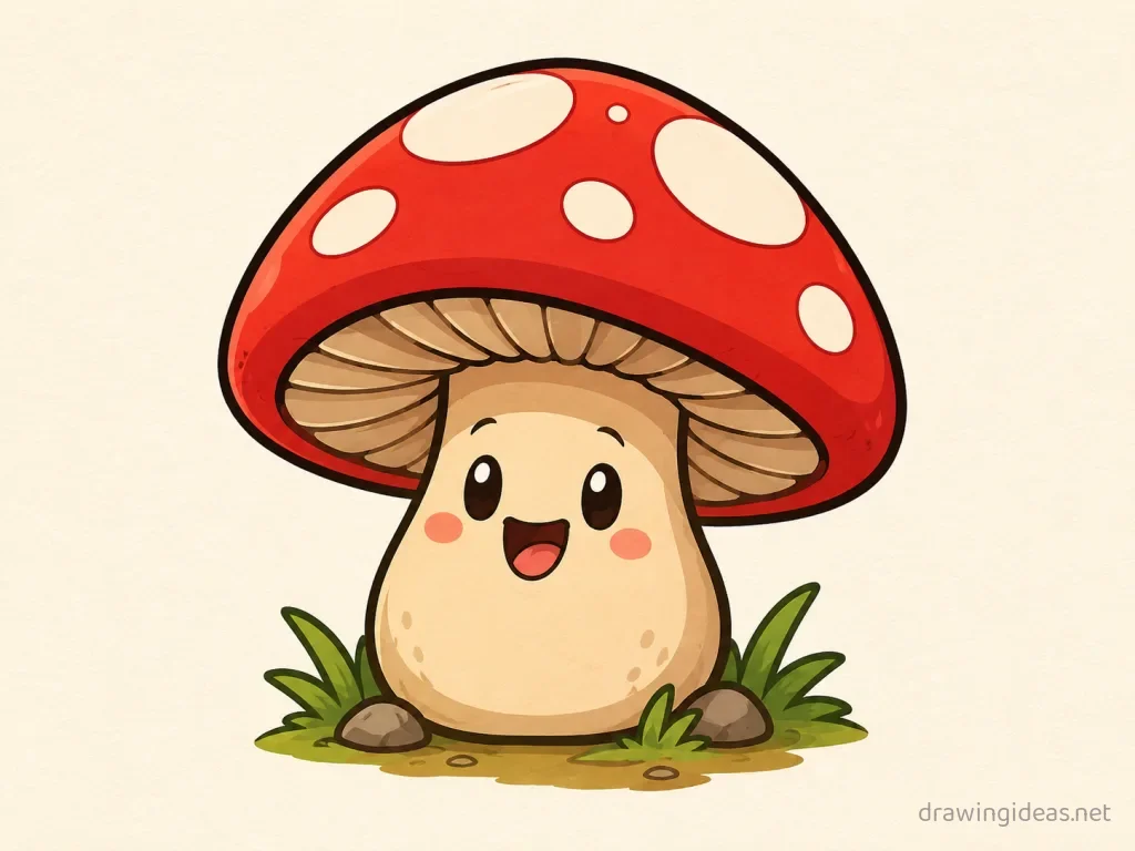 Cartoon mushroom drawing — cartoon style mushroom sketch