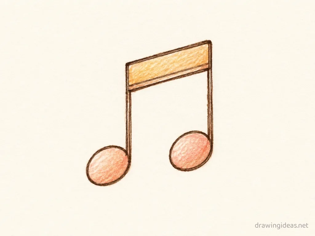 Music Note drawing — hand-drawn music note illustration with ink lines and soft colors