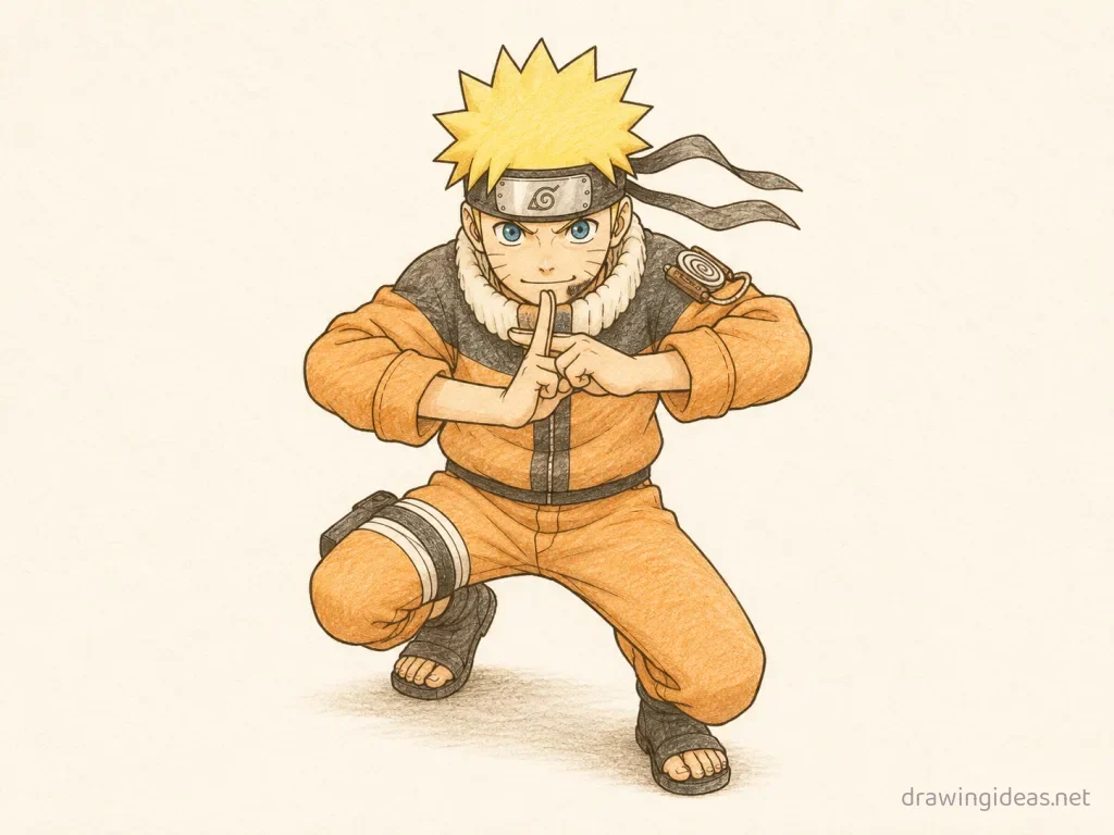 Naruto drawing — hand-drawn Naruto illustration with ink lines and soft colors
