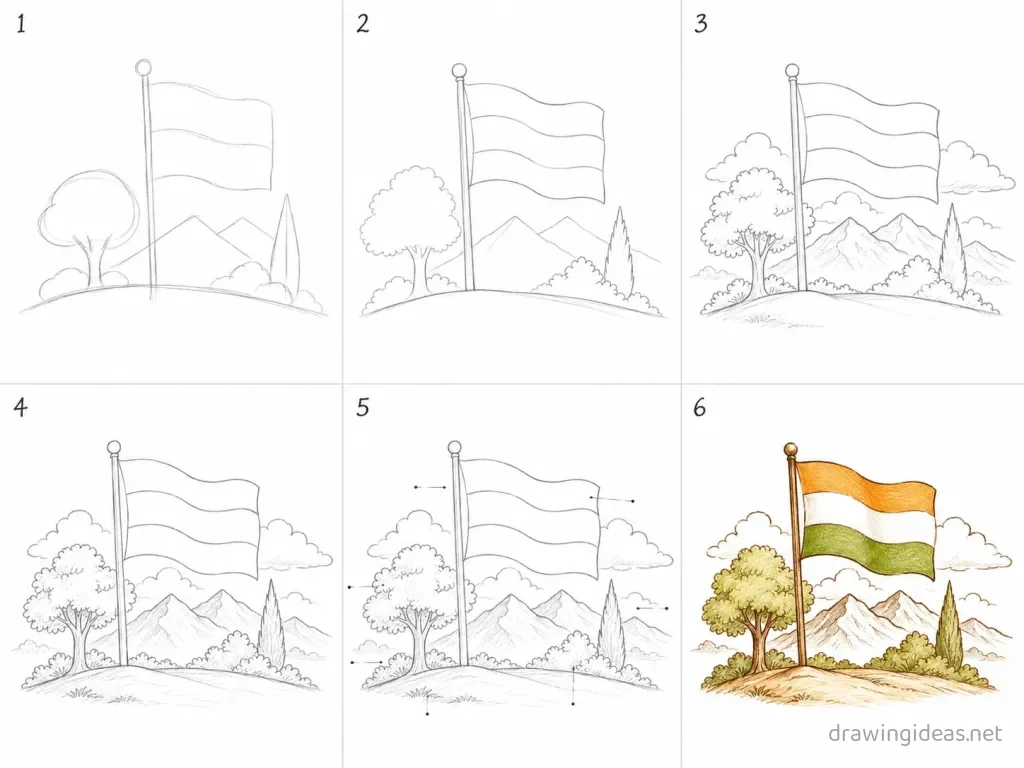 How to draw nationalism step by step — 6-step nationalism drawing tutorial grid