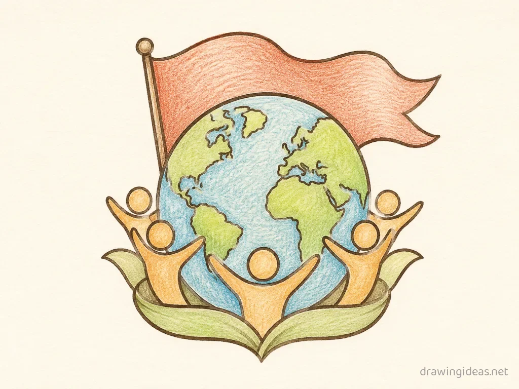 Nationalism drawing — hand-drawn nationalism illustration with ink lines and soft colors
