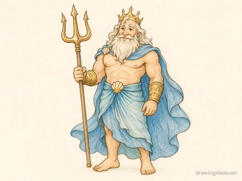 Neptune drawing — hand-drawn neptune illustration with ink lines and soft colors