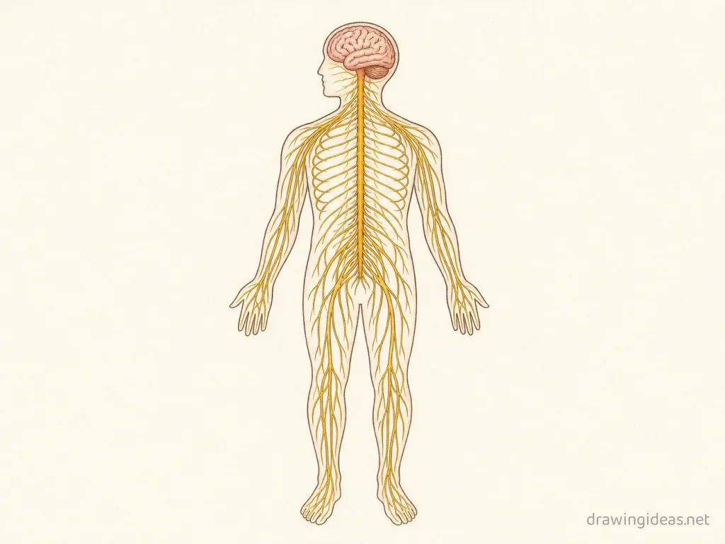 Nervous System drawing — hand-drawn Nervous System illustration with ink lines and soft colors