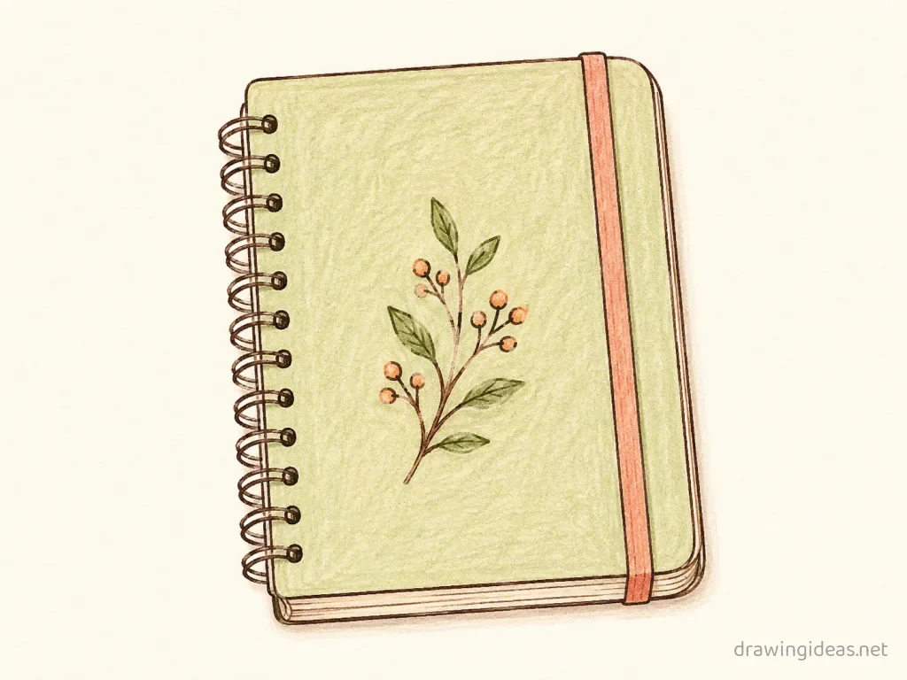 Notebook drawing — hand-drawn notebook illustration with ink lines and soft colors