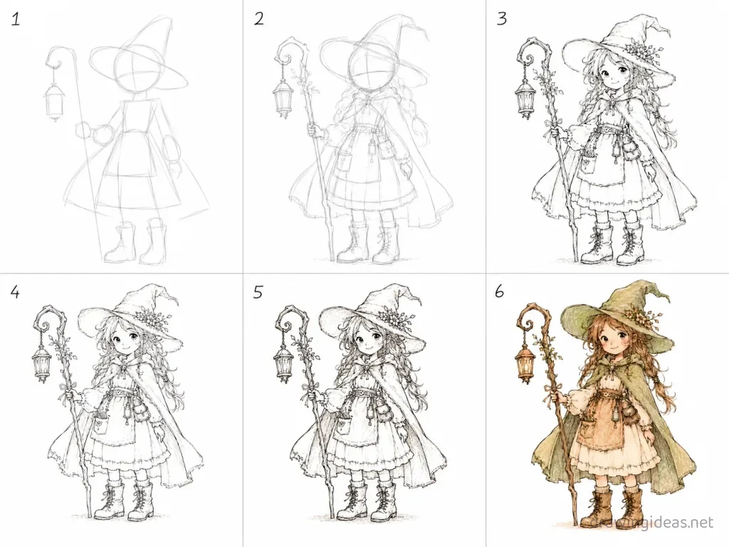 How to draw an original character (OC) step by step — 6-step oc drawing tutorial grid