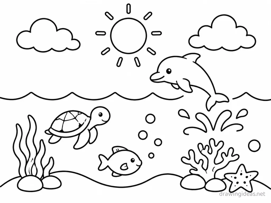 Easy ocean drawing — easy style ocean sketch