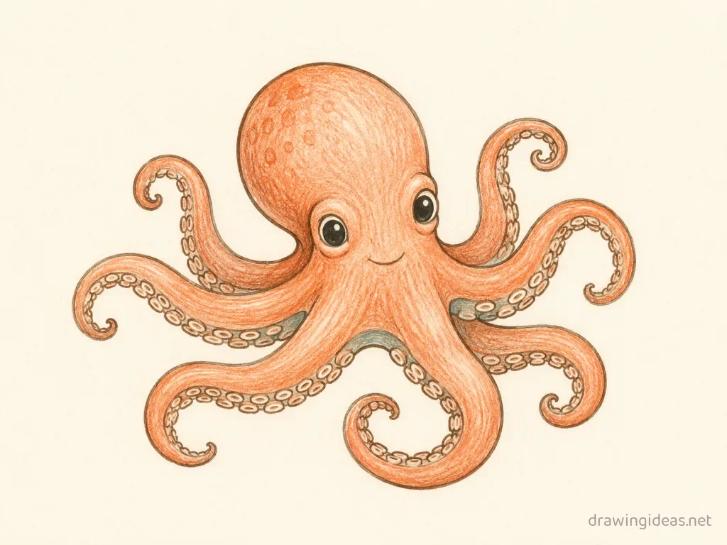 Octopus drawing — hand-drawn octopus illustration with ink lines and soft colors