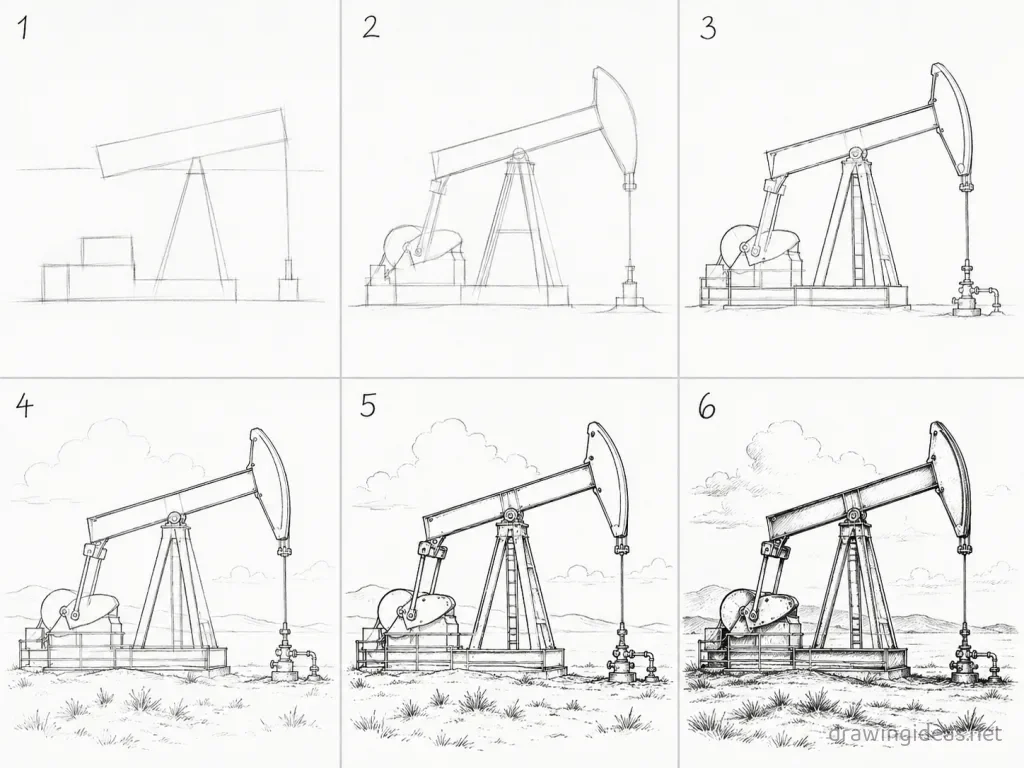 How to draw oil step by step — 6-step oil drawing tutorial grid