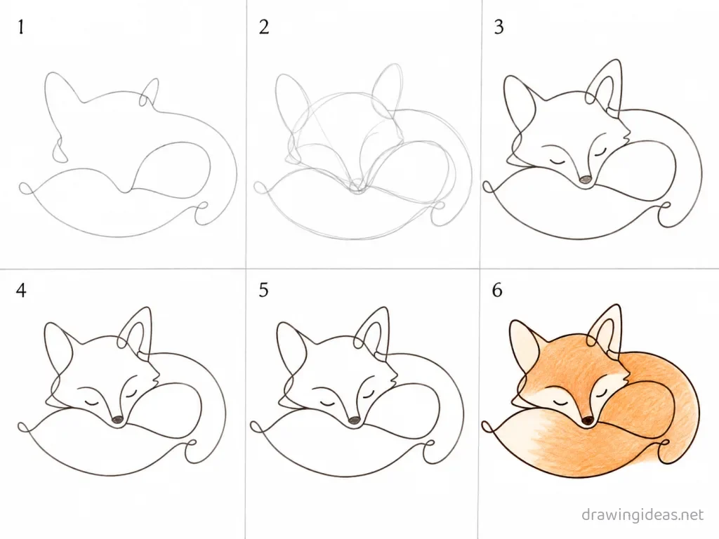 How to draw one line step by step — 6-step one line drawing tutorial grid