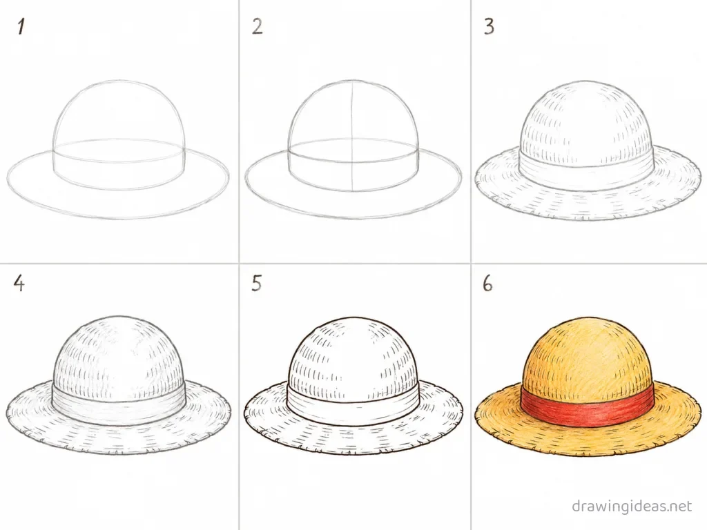 How to draw One Piece step by step — 6-step One Piece drawing tutorial grid