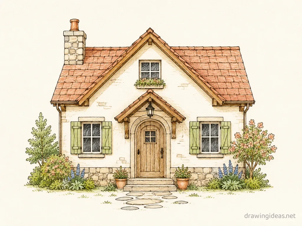 Orthographic drawing ā hand-drawn orthographic illustration with ink lines and soft colors