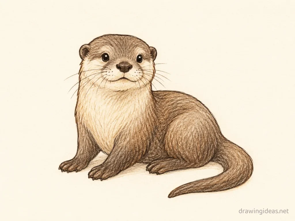 Otter drawing — hand-drawn otter illustration with ink lines and soft colors