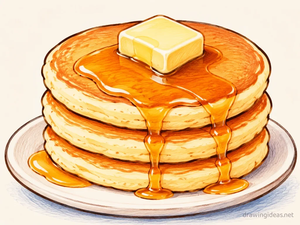 Pancake drawing — hand-drawn pancake illustration with ink lines and soft colors