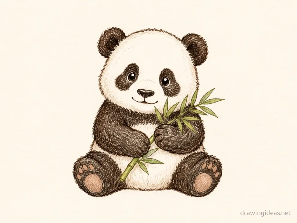 Panda drawing — hand-drawn panda illustration with ink lines and soft colors