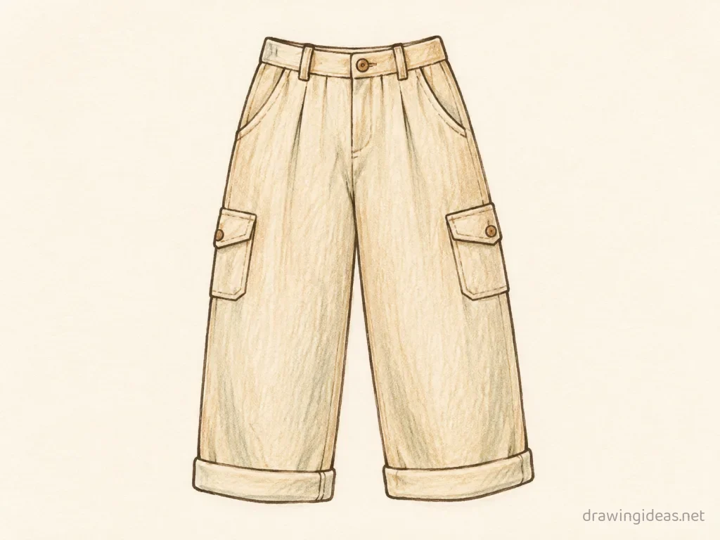 Pants drawing — hand-drawn pants illustration with ink lines and soft colors