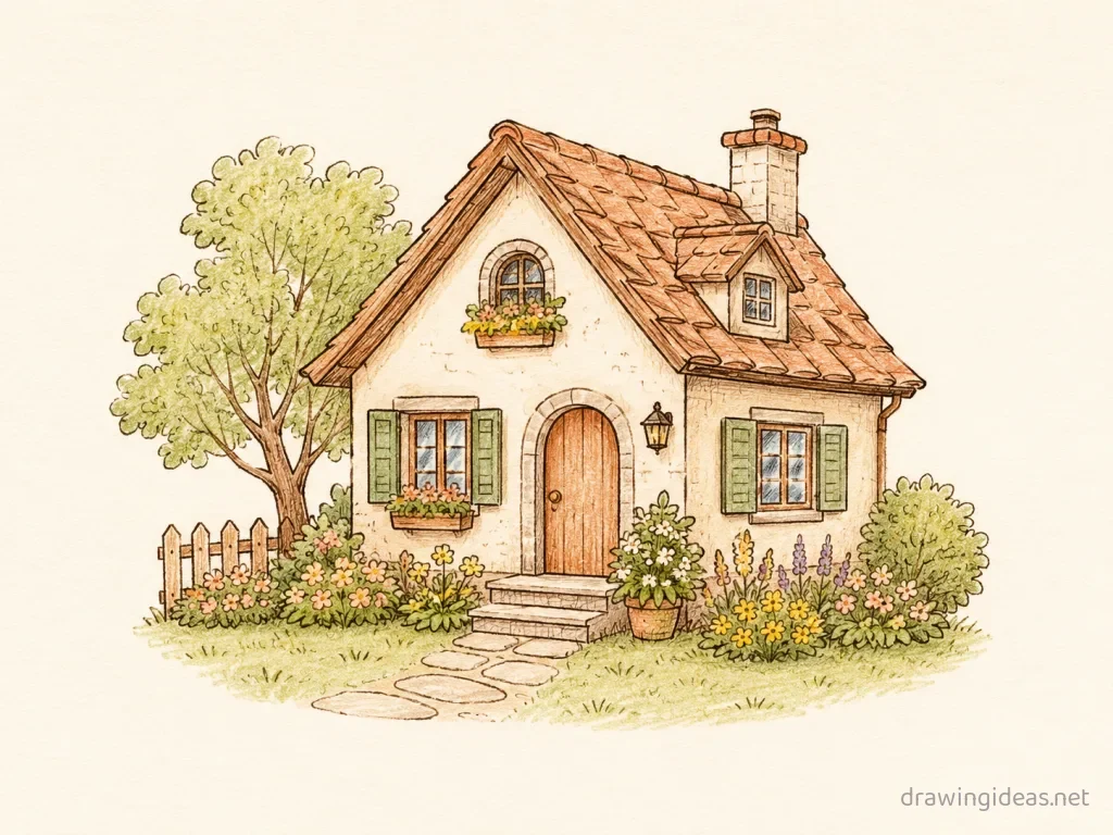 Paper drawing — hand-drawn paper illustration with ink lines and soft colors