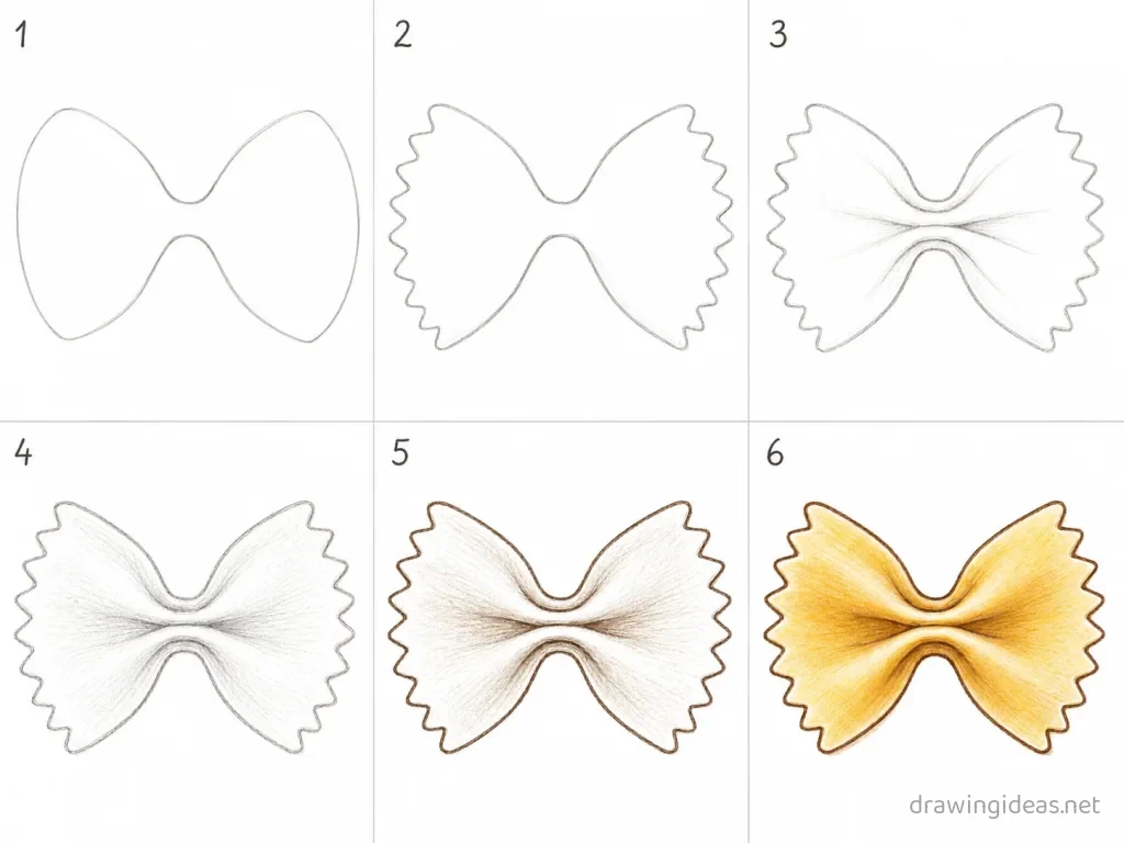 How to draw pasta step by step — 6-step pasta drawing tutorial grid