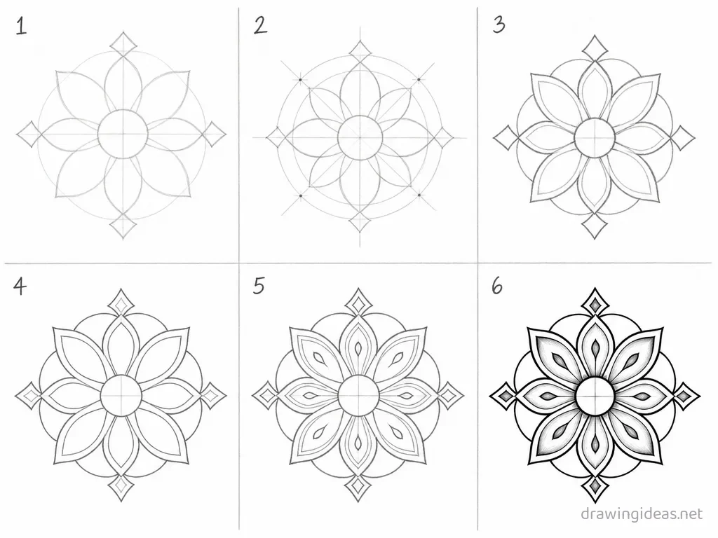 How to draw a pattern step by step — 6-step pattern drawing tutorial grid