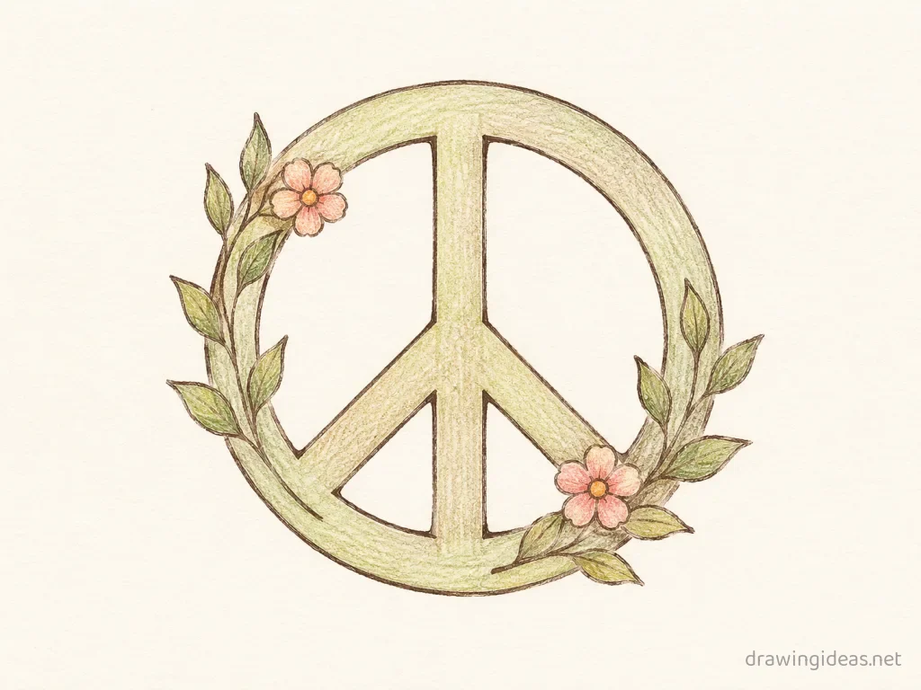 Peace drawing — hand-drawn peace illustration with ink lines and soft colors