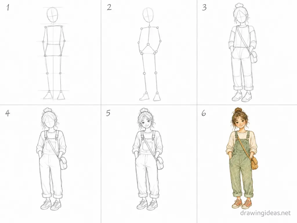 How to draw a person step by step — 6-step person drawing tutorial grid