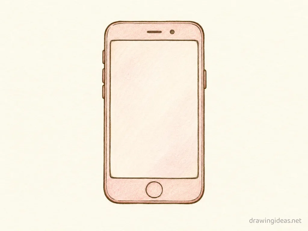 Phone drawing — hand-drawn phone illustration with ink lines and soft colors